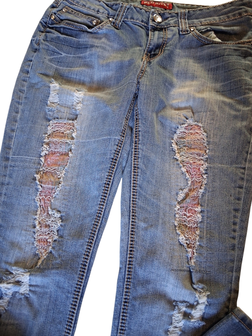 Red Rivet Women's Light Blue Boot Cut Ripped Jeans - Picture 3 of 11